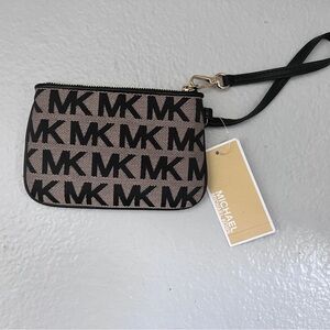 Michael Kors Black and Tan Logo Wristlet